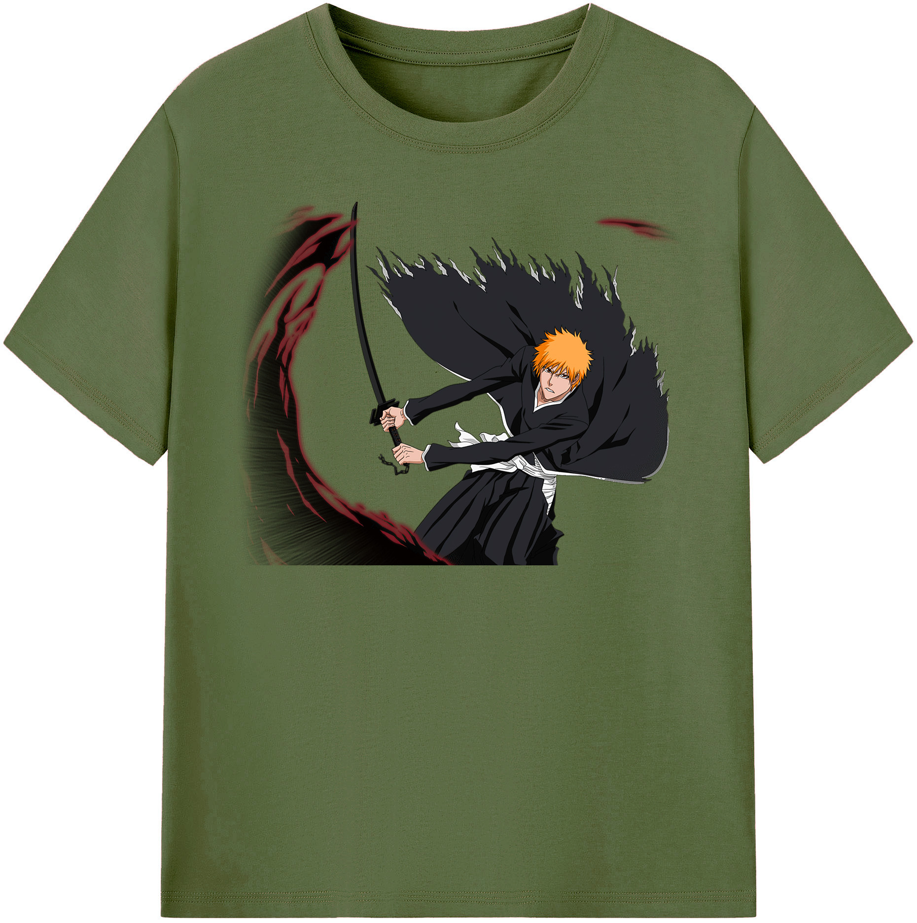 （画像用） ブリーチ 黒崎一護（くろさき いちご）BLEACH Kurosaki Ichigo 綿100％半袖Tシャツ（フロントプリント）